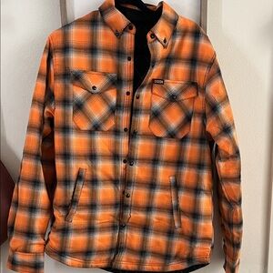 DIXXON Men's Reversible Vibrant Orange and Black Plaid Shirt Jacket